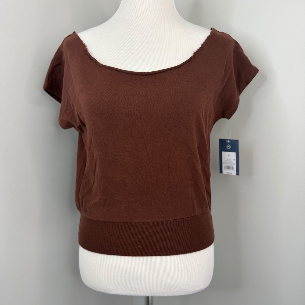 Universal Thread Womens Brown Cotton Raw Edge Scoop Neck Top Size M NWT